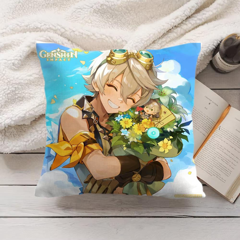 Bennett Genshin Impact Cute Cushion Cover Silky Short Plush Invisible Zipper Dustproof Sofa Pillow Case For Home Decor