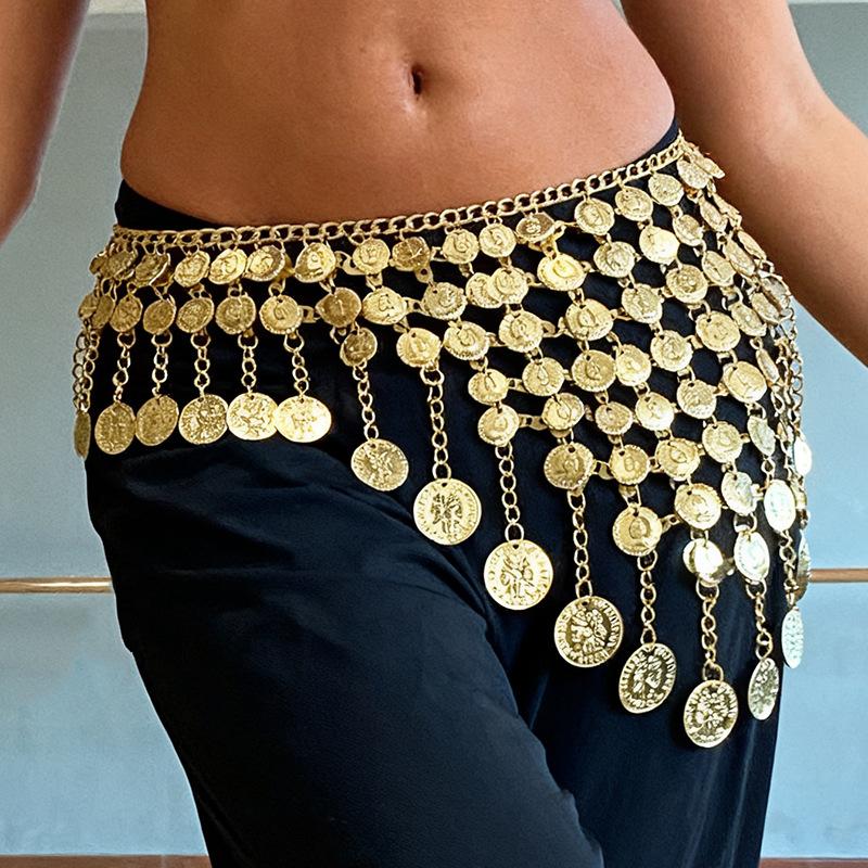 1 Stück Elegante Goldfarbene Münzquaste Taillen-Halskette Rockketten Mode Bauchtanz Taillenkette Für Damen Schmuckgürtel