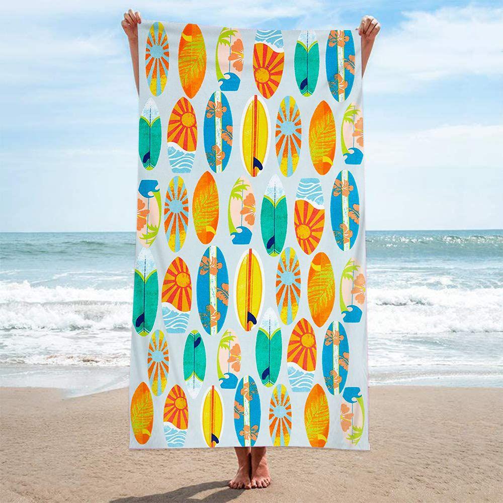 Double-Sided Terry Printed Beach Towel, Microfiber Adult Swimming Bath Towel, Quick-Drying Double-Sided Velvet