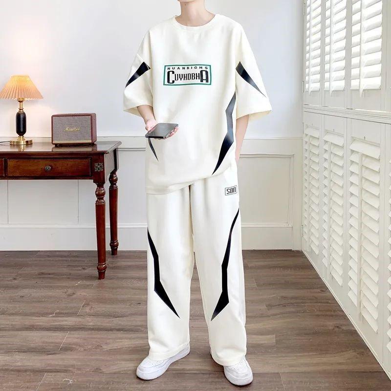 

Men s 2 Piece Tracksuit Casual Short Sleeve T-Shirt & Wide Leg Pants Summer Sportswear XXXL off білий колір