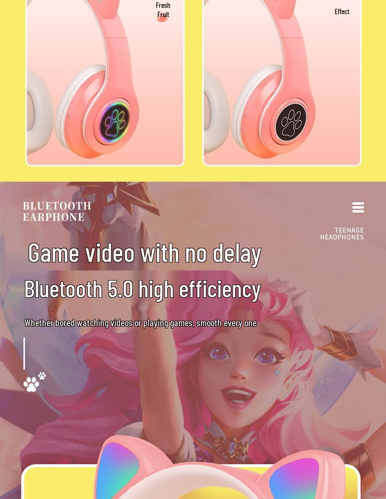 Cat Ear Luminous Bluetooth Headset B39: Foldable, Card Slot, Wireless Earbuds, Universal Compatibility