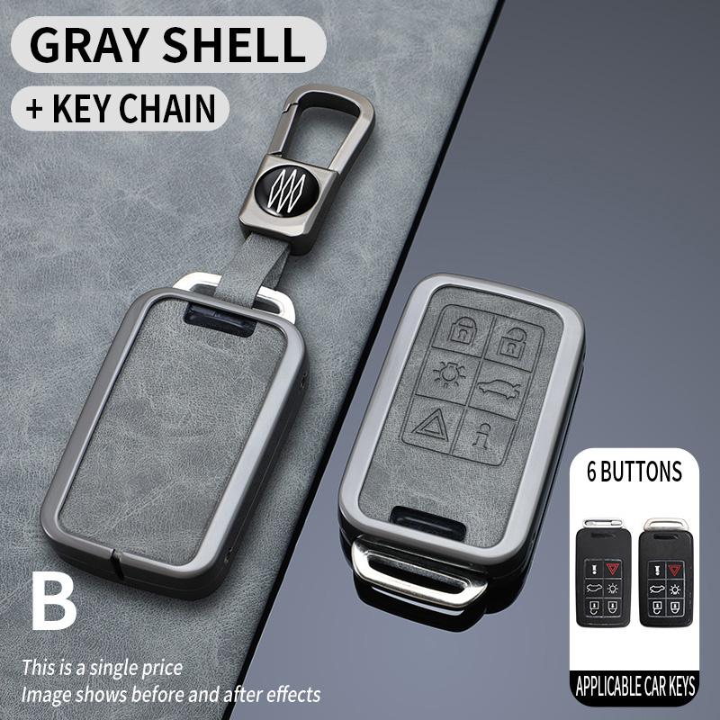 5/6 Buttons Zinc Alloy+ Leather Car Remote Key Case Cover Protection Holder Shell Key Fob for Volvo XC60 V60 S60 S80 XC70 V40