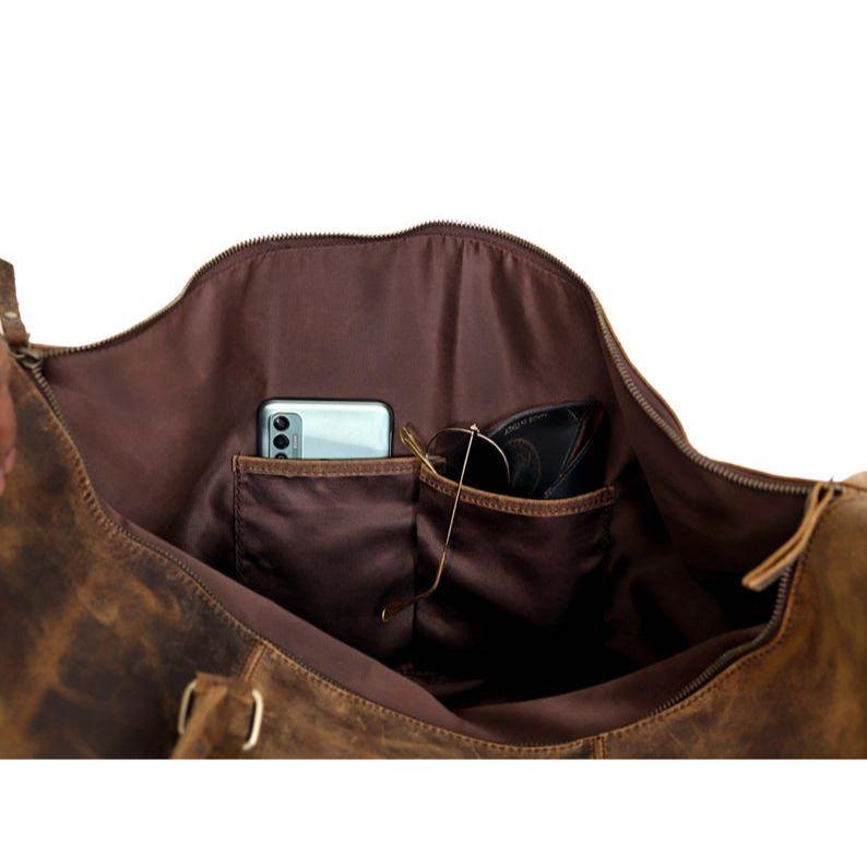 Leather Trolley Duffle bag Genuine Handmade Leather Rolling Travel Duffel Men Leather Overnight Weekender Duffel Personalized Gift Bag