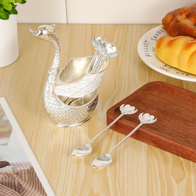 Coffee Spoon, Fruit Spoon, Gold and Silver Fork Set - Home Decorative Piece, Cute Swan Dessert Spoon, Tableware Set Silver spoon set