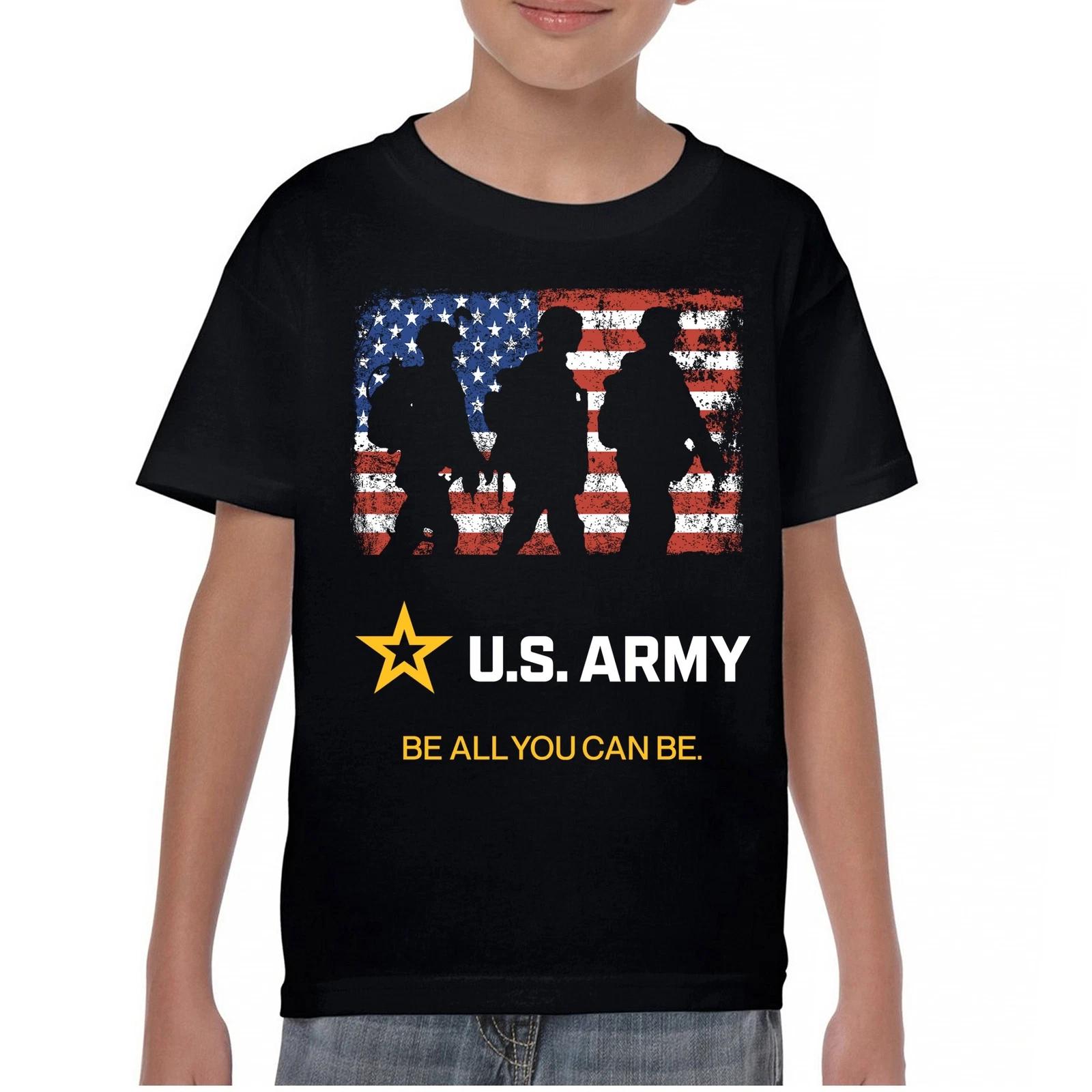 US Army Be All You Can Be Youth kids boys T-Shirt American Flag Military Veteran Kids 100