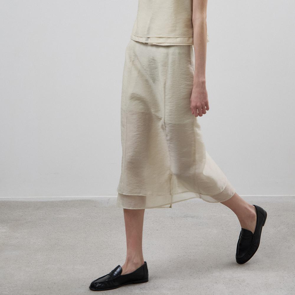 NOEUD Sheer Layered Skirt(Cream)