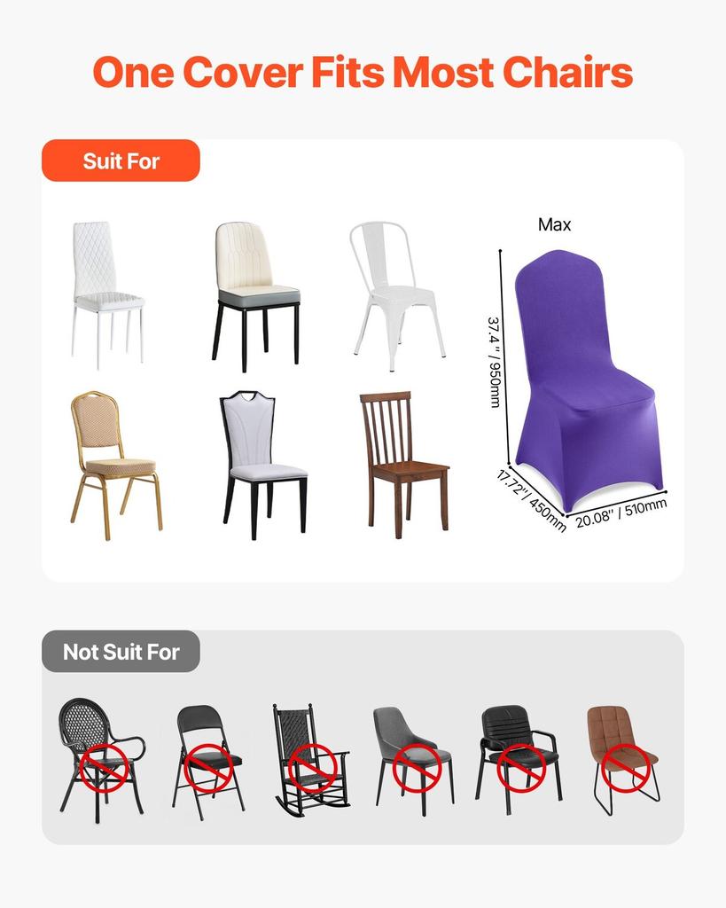50 Stück Lila Stuhlbezüge, Polyester-Spandex Stuhlbezug, Dehnbare Überwürfe für Hochzeitsfeier Esszimmerbankett Stühle mit flacher Front, Passt auf Stuhl