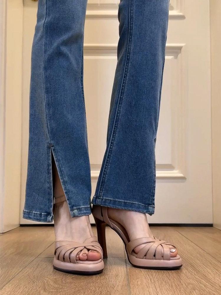 Women's Retro Peep-Toe Single-Strap Sandals: Waterproof Platform Chunky High Heels