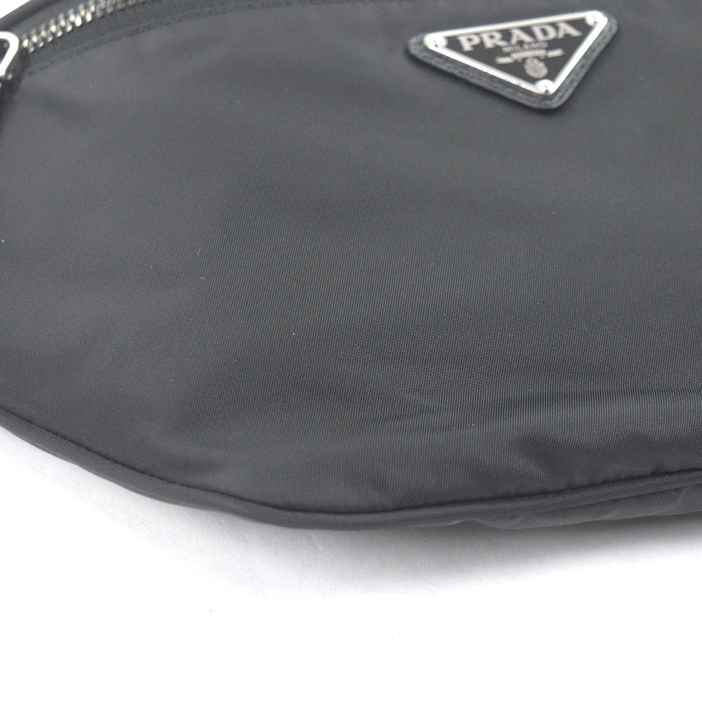 Great PRADA Sling bag Triangle logo Re-Nylon black Safiano leather mens 2VL033 Used