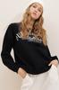 Women's Sweatshirt New Season Fashion Black Crew Neck Text Printed Oversize Sweatshirt