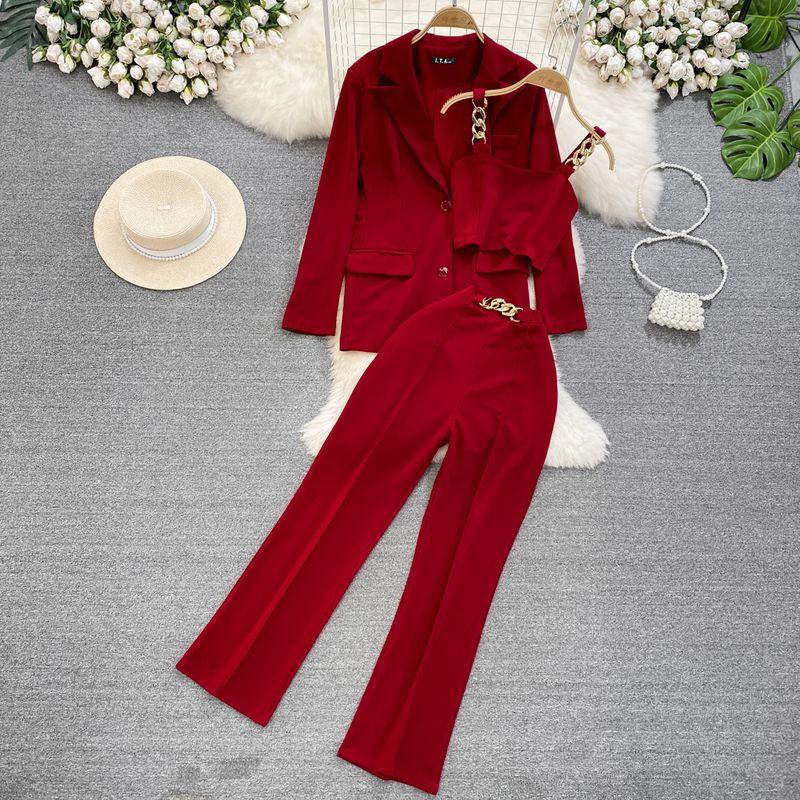 

Skinny Pants Professional Cropped Camisole Fashion Suit Red All yards