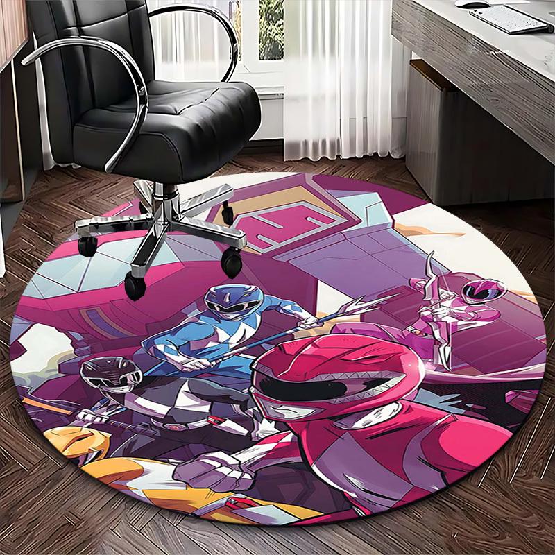1pc Power Rangers Anime Design Round Carpet - Office Chair Mat, Non-Slip Rug for Home Decor, Living Room