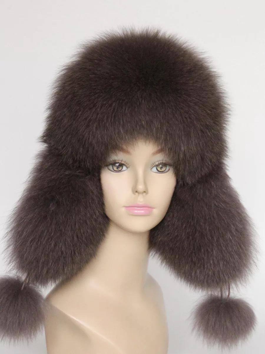 

Real fur fox hair cotton hat hair hat women s thickened warm hairball ear protection hat winter xl (60cm and above) темно-коричневого кольору