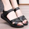 Middle Aged And Elderly Velcro Flat Sole Sandals Thick Sole Non Slip Summer New Open Toe Lightweight Breathable Leather Sandals