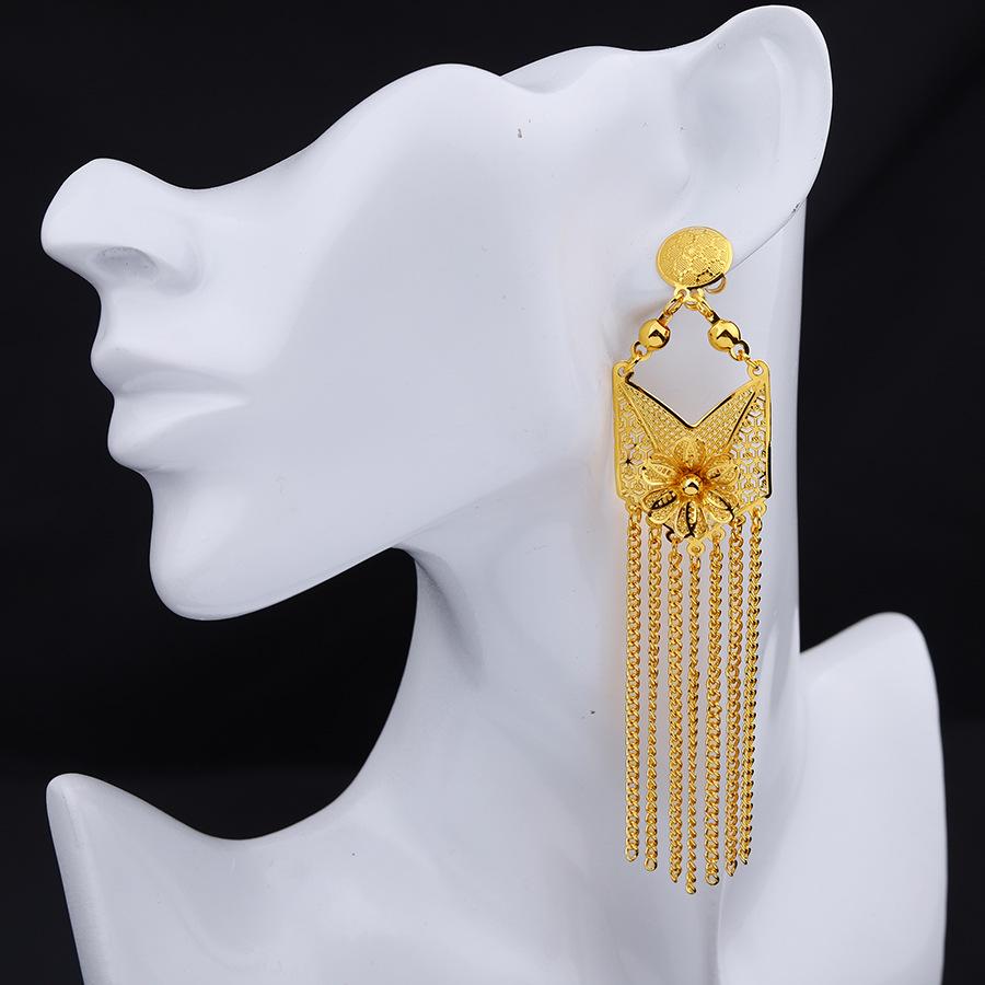 Dubai Indian Necklace Earrings Big Pendant Tassel Jewelry Set Gold Color For Women Nigeria African Bridal Wedding Party Jewelery