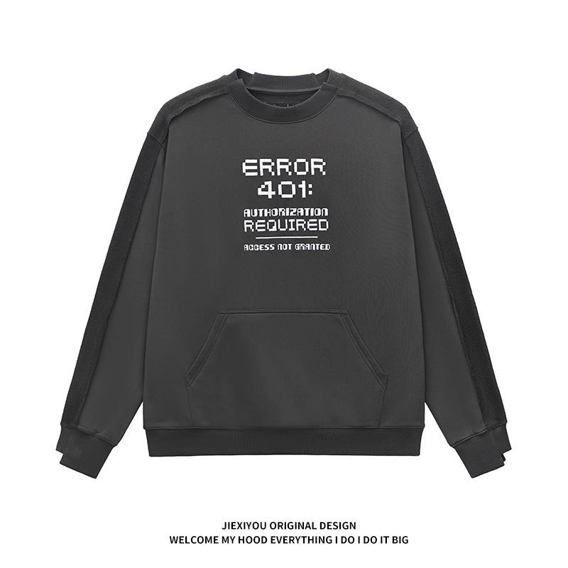 Unisex Trendy Round Neck Embroidered Loose Hoodie S