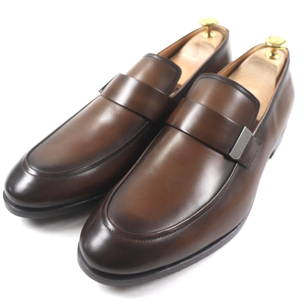 BERLUTI loafers Refret Patine U-tip Logo engraved Metal Brown leather mens 9.5 Used