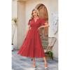 Women's V Neck Short Sleeve Maxi Dress Loose Fit Mid Waist Elegant Casual Cotton Tiered Long Dress