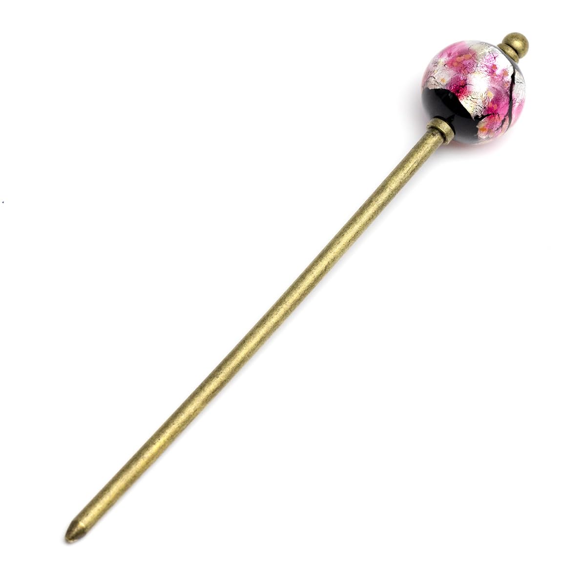 Sea Drop Kanzashi Hairpin, Glow-in-the-Dark Firefly Glass Bead, Pink, 22mm, Antique Gold Finish, Single Hair Ornament, Japanese Style, for Yukata,