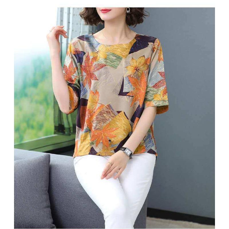 Spring and Summer Printed T-shirt Women's Loose Women's Mid-sleeved Bottoming Shirt Top