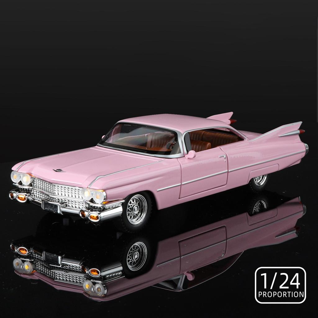 AABHU1 Cadillac Eldorado 1959 Metal Die Cast Retro Car Model 1/24 Scale Sound and Light Back Pull Boy Gift Ornament Halloween Toys