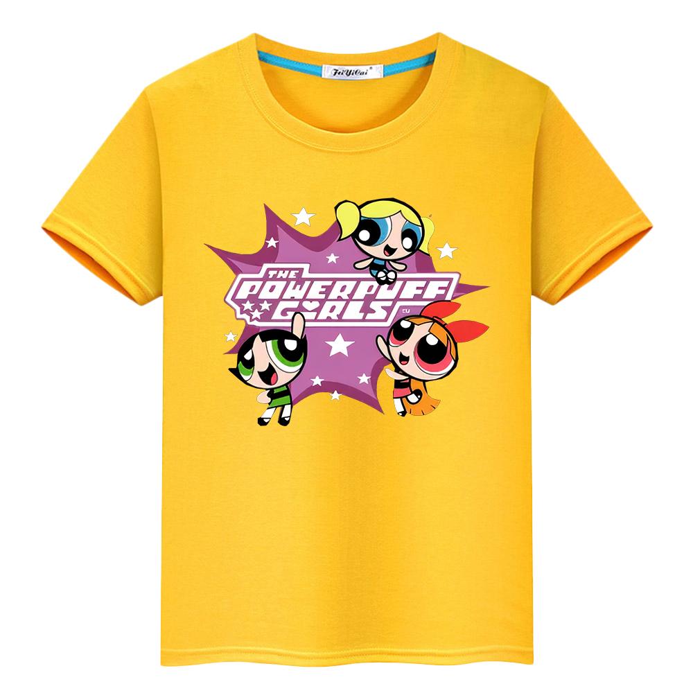 T Shirt for Kids Powerpuff Girls Print Tee 100%Cotton Anime Short Kawaii Tops Pride Tshirt Y2k Boy Girl Clothes