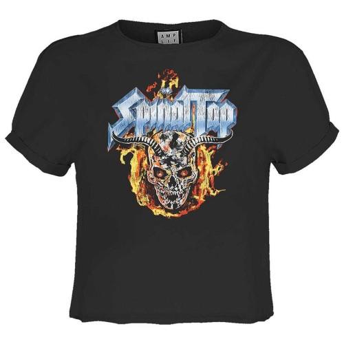 Amplified Womens/Ladies Skull And Flames Spinal Tap Crop Top