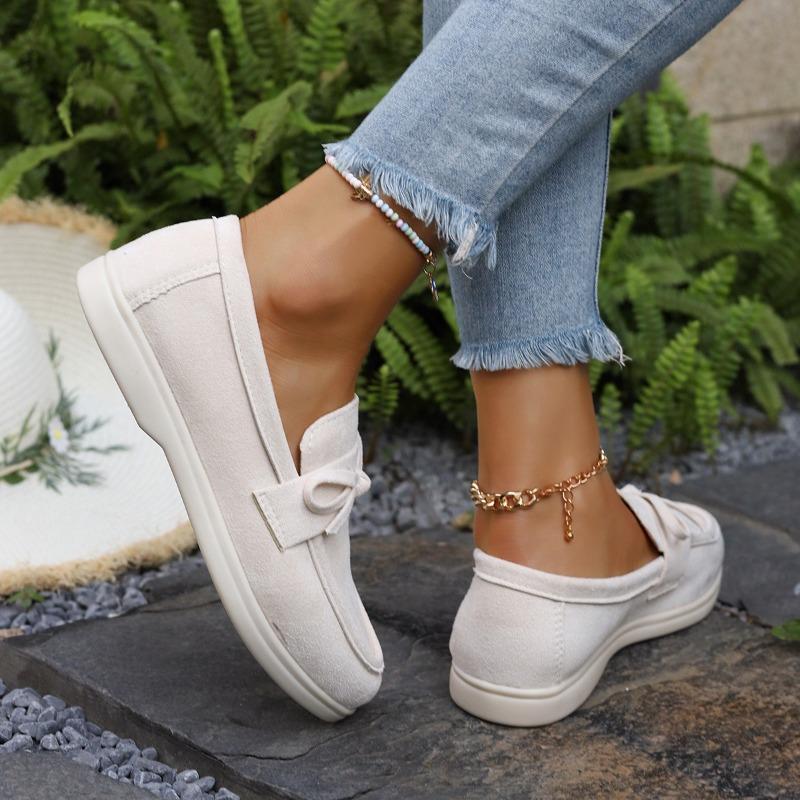 Fashion Women's Bow Loafers Autumn New Round Toe Deep Mouth Soft Sole Non-Slip Single Shoes