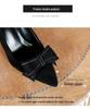 2025 Spring/Autumn Black Bow Low Heel Stiletto: French Pointed Toe Women's High Heels.