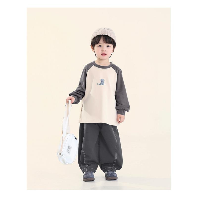 Boys Loose Long Sleeve Cotton T Shirt Raglan Sleeve Casual Kids Tops For Toddler Children