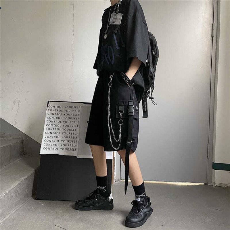 Men's Shorts Summer Casual Fashion Boardshort Bermuda Male Drawstring Elastic Waist with Chain Beach Shorts