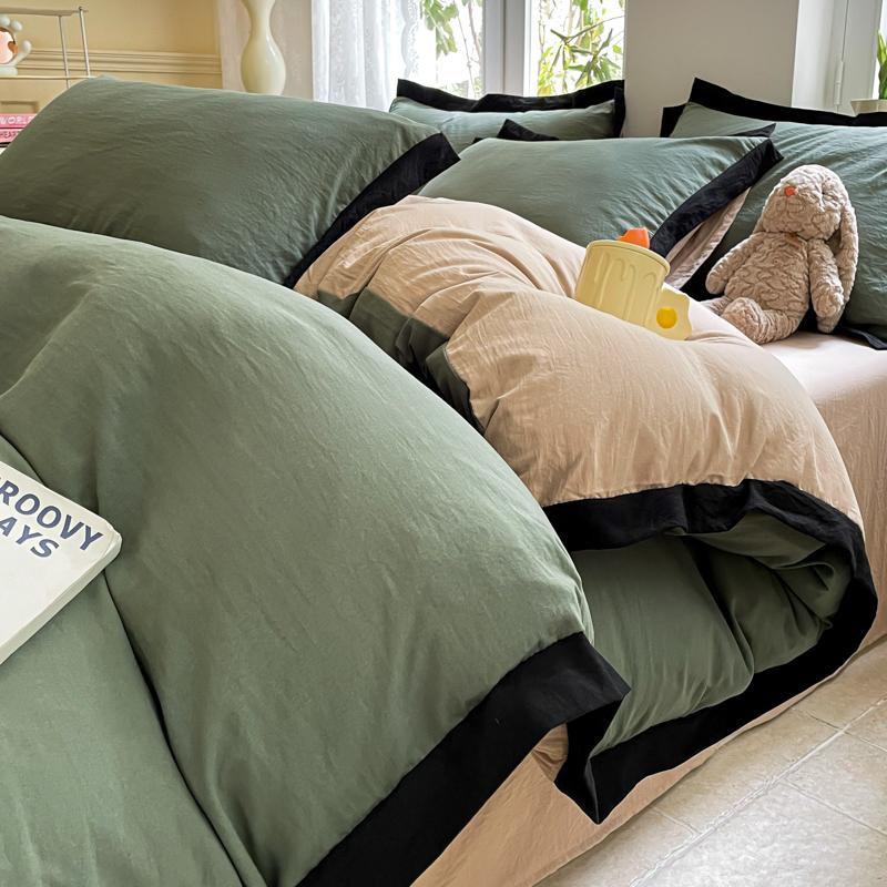 Ins Style Bedding Set  High Weight Heavy Water Washing Wool  Style Double Color Bed Sheet Cover Pillowcase Set For Summer Winter
