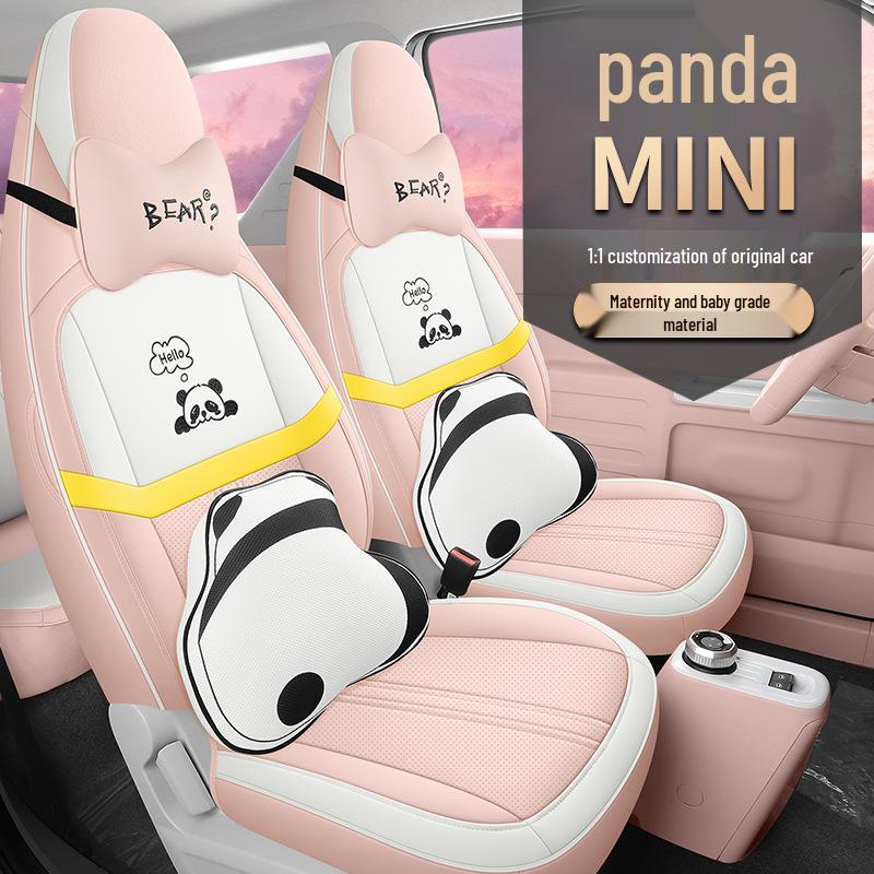 Panda Cartoon Leather Seat Covers for MINI - Full Wrap, All-Season, Cute Design