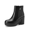 Round head small thick-soled leather short boots 2025 autumn and winter new muffin bottom slope heel versatile super high heel and ankle boots
