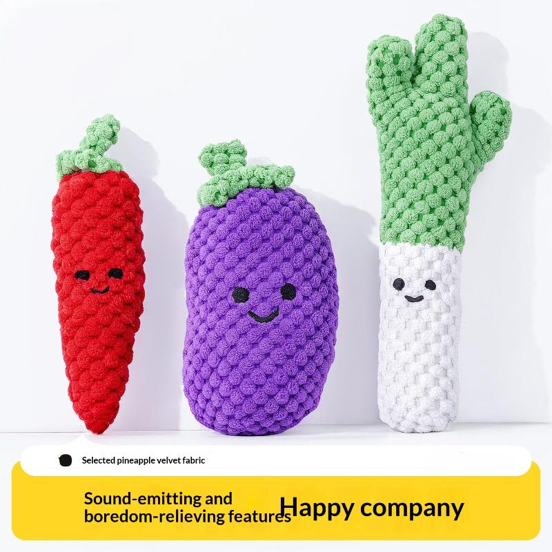 Cute Plush Vegetable Dog Toy Squeaky Broccoli Eggplant Chew Puppy Teething Interactive Play Toy