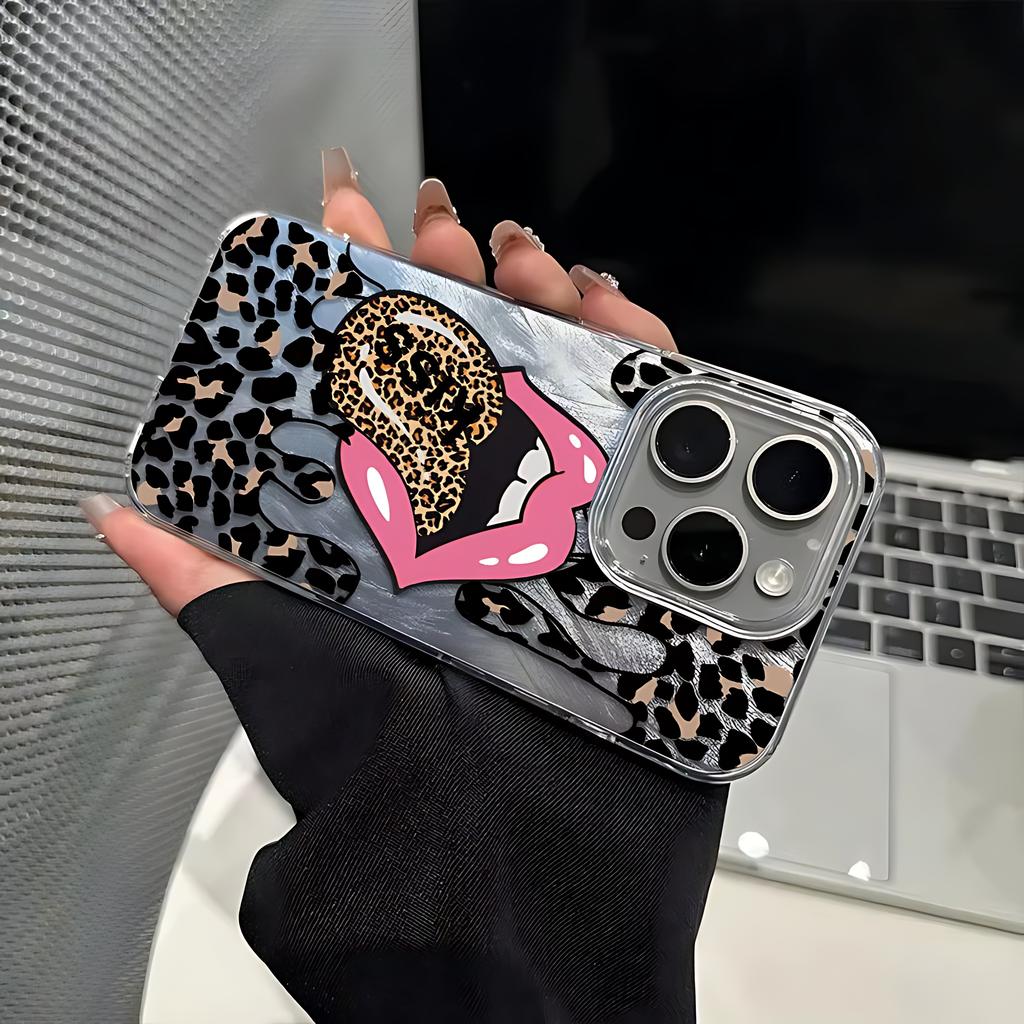 Large Tongue Leopard Print Phone Case for iPhone 17 16e 16 15 14 13 12 11 Pro Max X Xs XR 8 7 6s Air Plus Feather Texture Cover