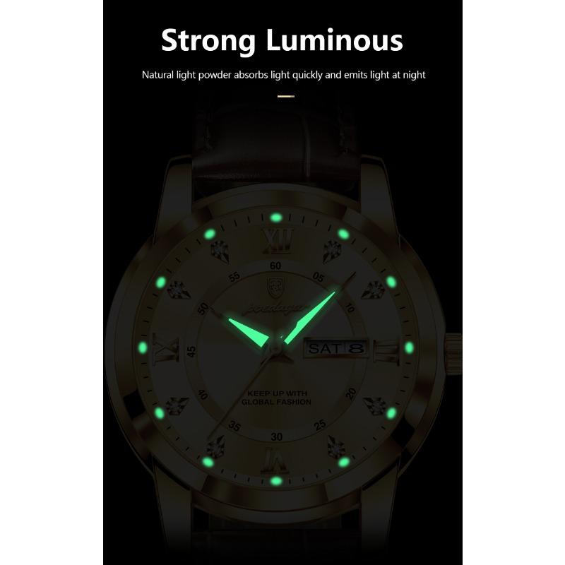 POEDAGAR Luxury Business Male Clock Date Week Waterproof Luminous Gold Wristwatch Casual Fashion Quartz Watches Reloj