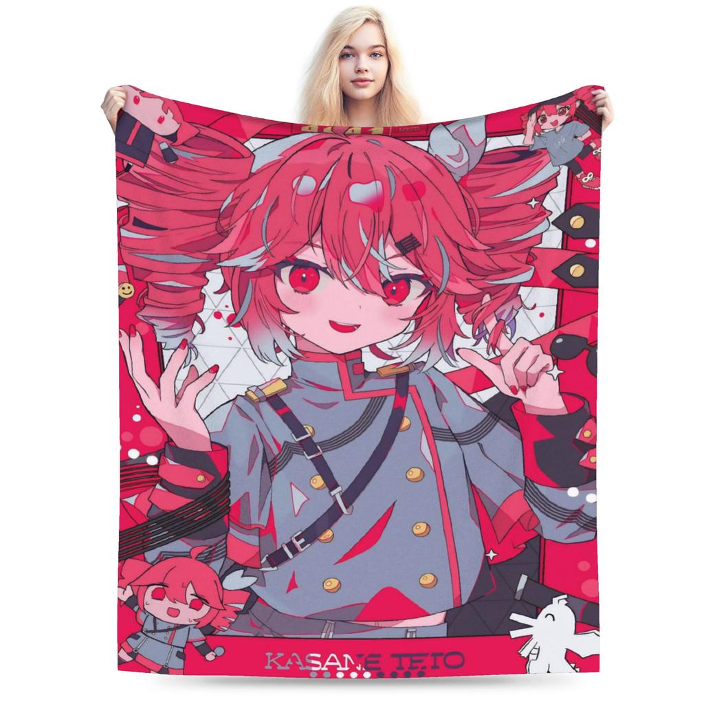 Kasane Teto Velvet Throw Blanket Anime Vtuber Blanket for Sofa Office Warm Plush Thin Quilt