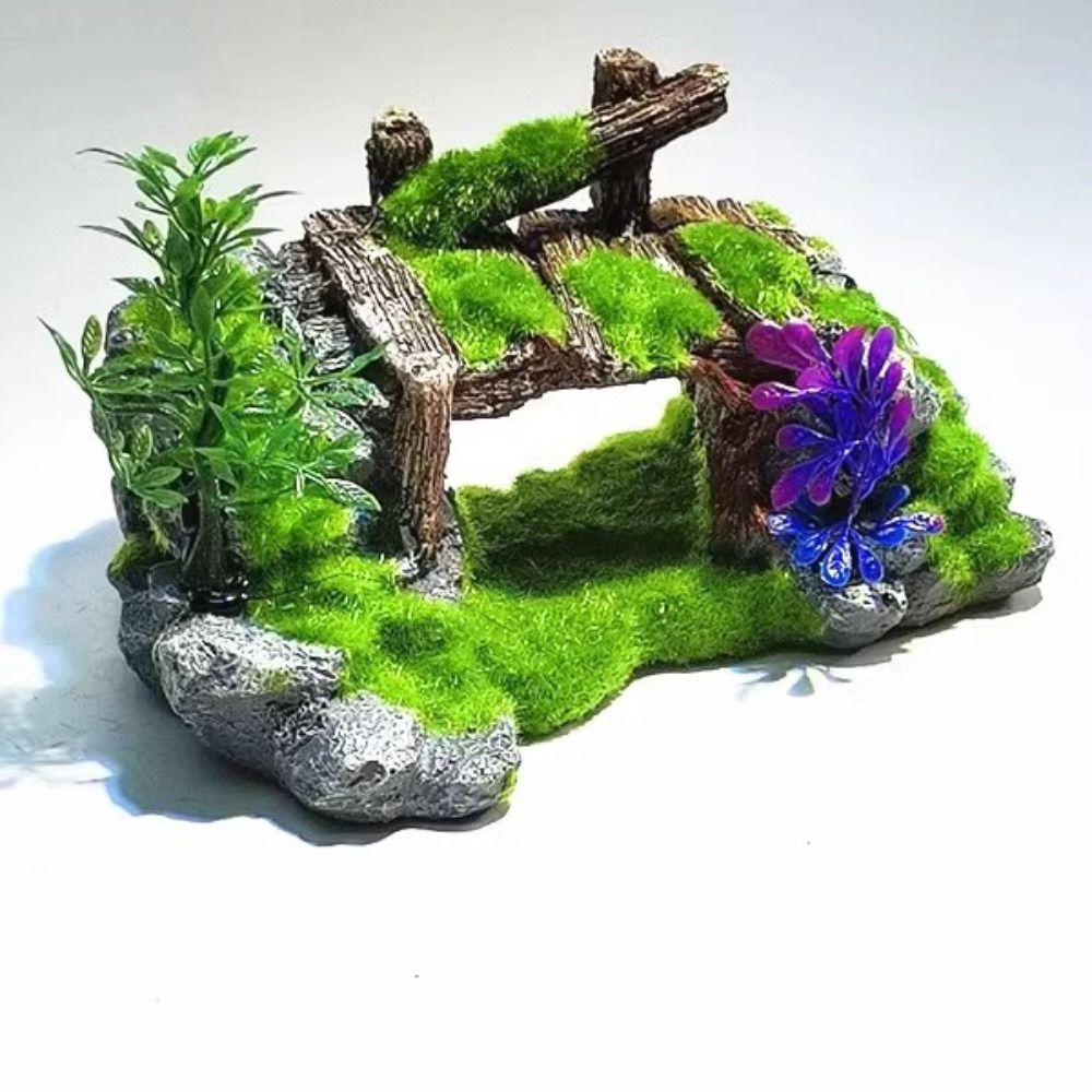 Resin Fish Tank Ornaments Moss Rockery Shape Bridge Ornament Aquarium Rockery  Desktop