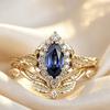 Source Factory2026New Vintage Court-style Women's Couple Rings, Fashionable Gold-plated Rings with Sapphire Inlay