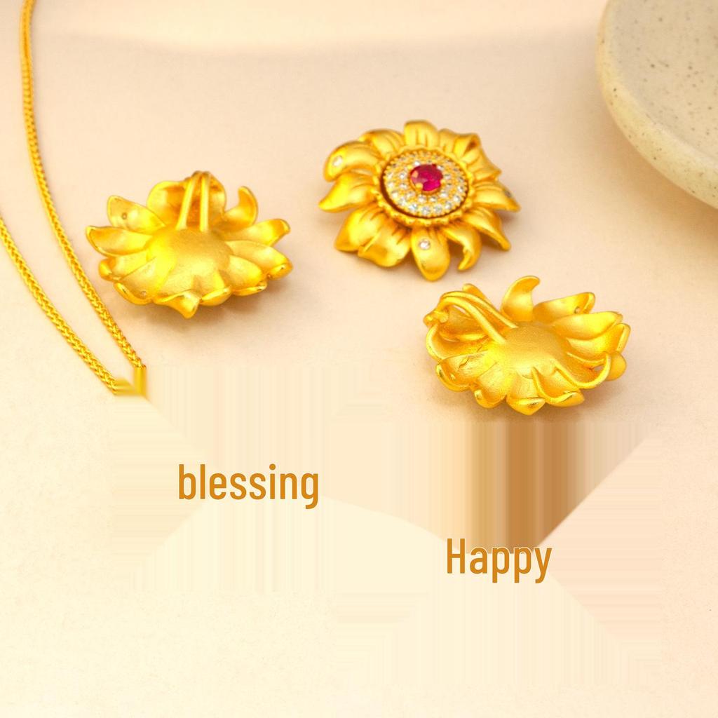 Rose Gold Diamond Sunflower Pendant - Women's Fashion Charm