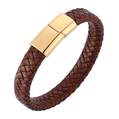 Mode Geflochtenes Armband Herren Braunes Lederarmband Edelstahlverschluss Armreif Vintage Männlicher Schmuck Geschenk