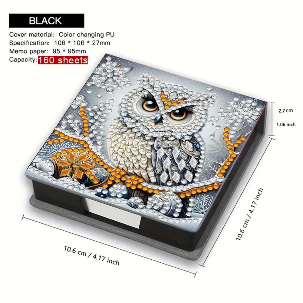 5D DIY PU Diamond Painting Memo Pad Holder with 160 Sheets Paper (Owl)