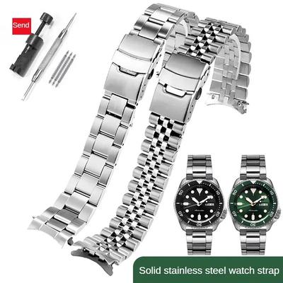 ONEStainless Steel Watch Strap Compatible For Seiko No. 5 Green Water Ghost SRPD63K1 Skx007 009 SRPD63 Arc Mouth watchbandMN