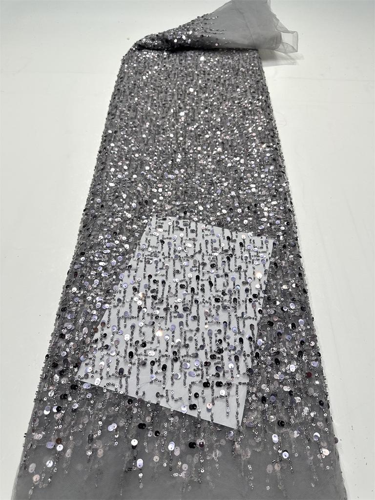 African Groom Lace Fabric For Sewing Party Dresses 2025 High Quality French Mesh Fabric Embroidered Nigeria Sequins Lace 5 Yards