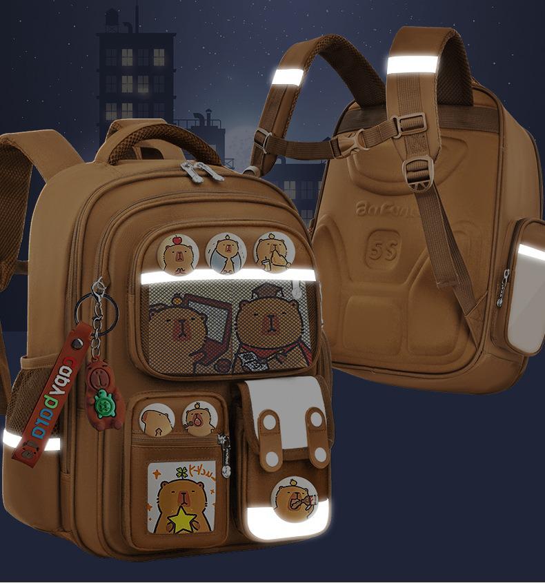 Schultasche mit großer Kapazität und Rückenstütze für Jungen im Alter von 3-6 Jahren, Capybara-Design, 1. Klasse