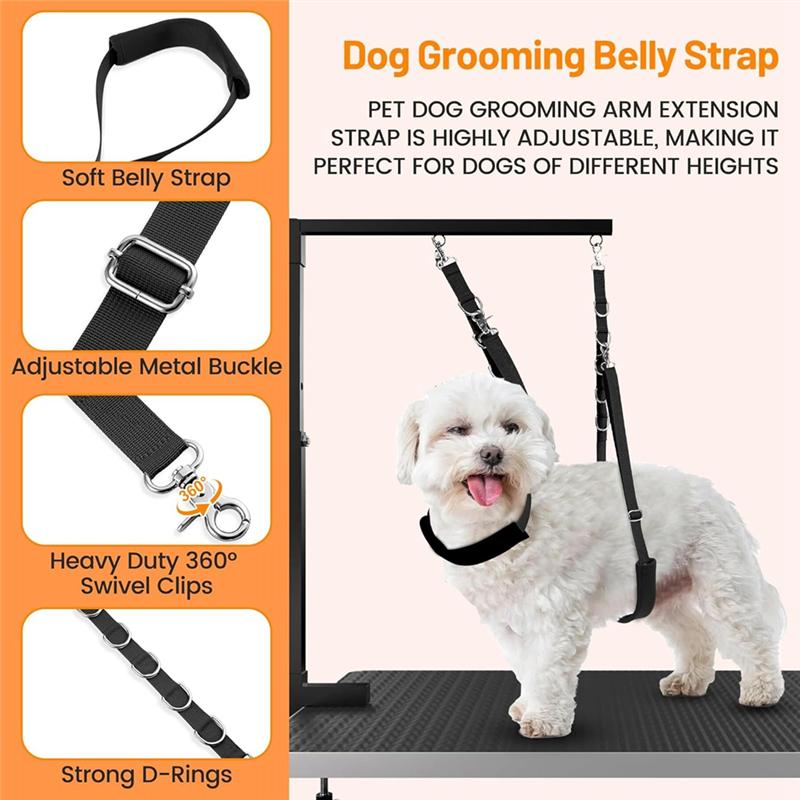 Dog Grooming Loops With Belly Strap For Table Arm Extender, Clamp Loop Bathing Restraint Leash