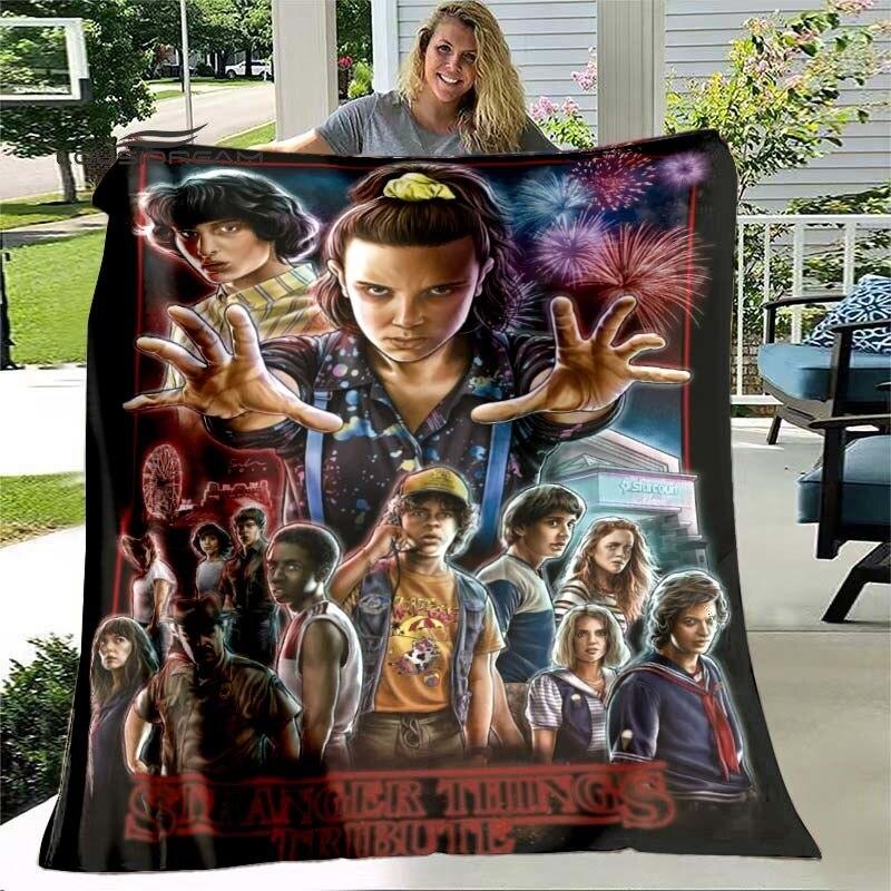 Kreslená deka Stranger Things Módní flanelová nadýchaná fleecová přehozová deka Dárek pro děti i dospělé Pohovka Cestování Kempování