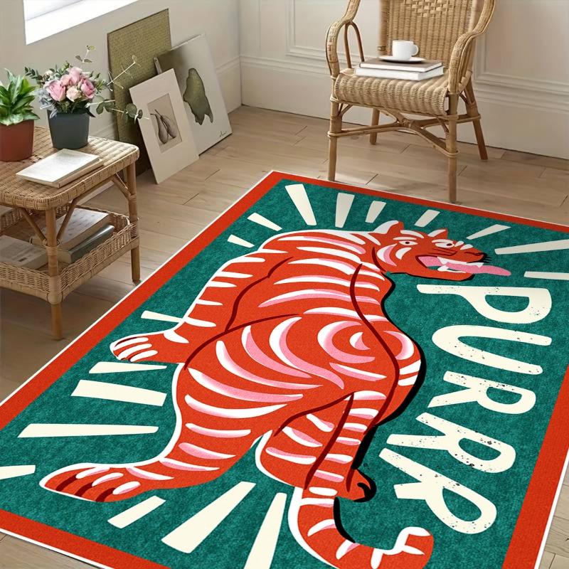 Tiger Print Area Mat Indoor Decor for Bedroom, Living Room, Office, Bedroom Decor, Vibrant Room Accent, Durable Floor Covering