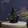 Meditation Figurine 3D Printed Gothic Werewolf Statue, Zen Beast Warrior Sculpture with Round Frosted Paint Statue Base, Matte Black Fantasy